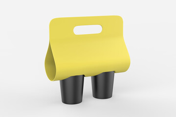 Paper coffee cup carrier mockup. Cup holder isolated on white background. Blank template for display your design or branding. 3d illustration