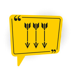 Black Crossed arrows icon isolated on white background. Yellow speech bubble symbol. Vector.
