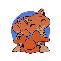 Illustration of Cat Closes Eyes  and Smiling Cartoon, Cute Funny Character, Flat Design