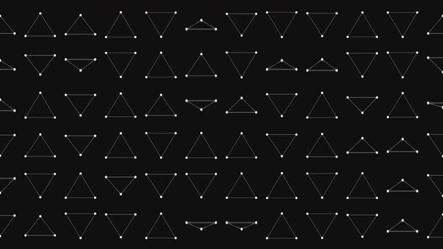 black and white triangle connected with circles moving seamless loop background