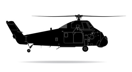 Ein alter amerikanischer Hubschrauber in schwarz weiß