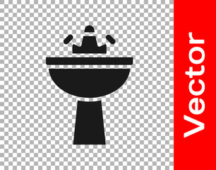 Obraz premium Black Washbasin with water tap icon isolated on transparent background. Vector.