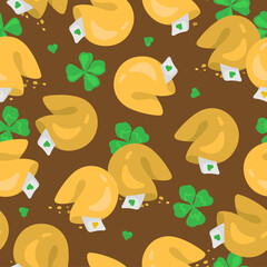 Vector seamless pattern of fortune cookies. Luck symbols background for prints and designs.