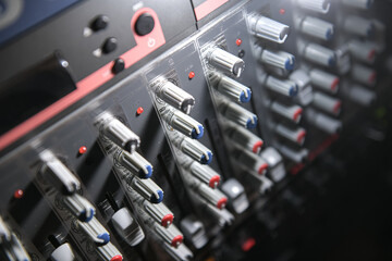 Close up view of the buttons of a sound mixer