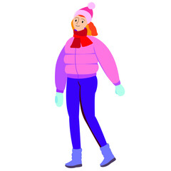 winter girl flat. woman smile.