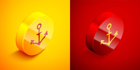 Isometric Anchor icon isolated on orange and red background. Circle button. Vector.