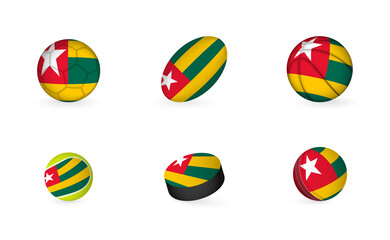 Sports equipment with flag of Togo. Sports icon set.