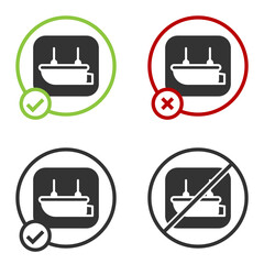 Black Lifeboat icon isolated on white background. Circle button. Vector.