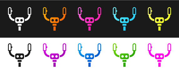 Set Aircraft steering helm icon isolated on black and white background. Aircraft control wheel. Vector.