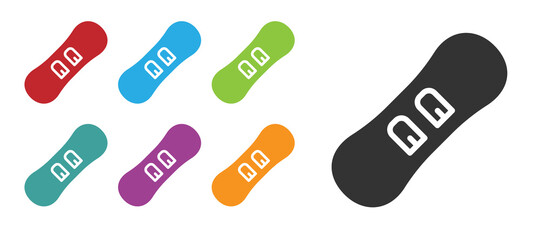 Black Snowboard icon isolated on white background. Snowboarding board icon. Extreme sport. Sport equipment. Set icons colorful. Vector.