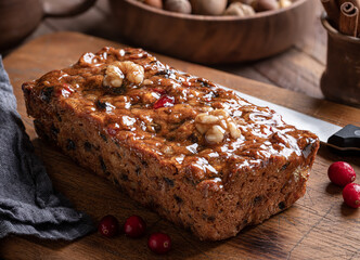 Fruitcake Loaf on a Cutting Board