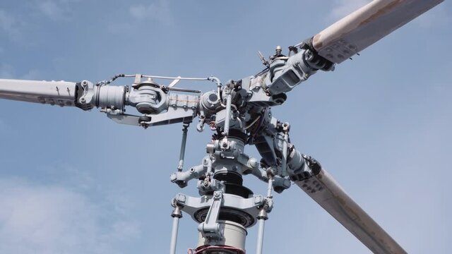 Closeup of a coaxial helicopter rotor. Combat helicopter screw.