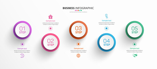 Modern vector  infographic template with 5 steps for business.  Can be used for workflow layout, diagram, annual report, web design 