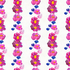 Seamless pattern with flowers. Watercolor or acrylic painting. Hand drawn floral background.