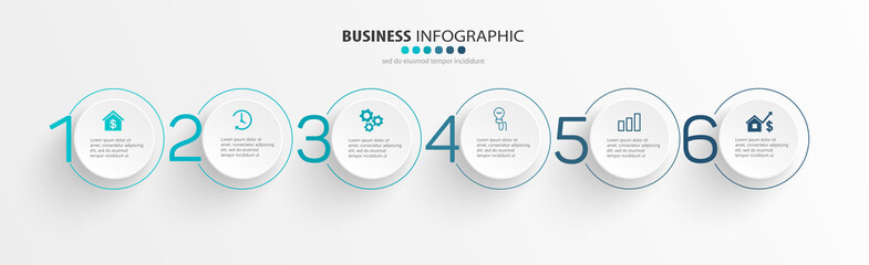 Business infographic vector design template  with  6 steps. For content, diagram, flowchart, steps, parts, timeline infographics, workflow layout, chart