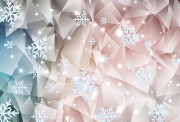 Light Pink, Green vector pattern with christmas snowflakes, stars.