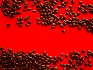 coffee beans on red background