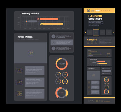 Business landing. Web template promo page site navigation wireframes company website garish vector design. Illustration website landing template, page layout interface