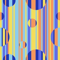Abstract stripes seamless pattern with colorful curcles. Vector design for wallpaper, wrapping, textile.