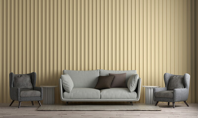 Fototapeta na wymiar The cozy interior design and mock up furniture of living room and yellow wall texture background
