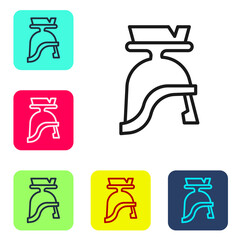 Black line Roman army helmet icon isolated on white background. Set icons in color square buttons. Vector.