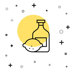 Black line Limoncello bottle icon isolated on white background. Bottle of fresh homemade lemonade. Random dynamic shapes. Vector.