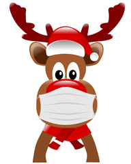 Reindeer with santa hat and protective mask