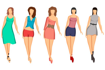 Women's summer walking clothes. Short dress, shorts, t-shirts.