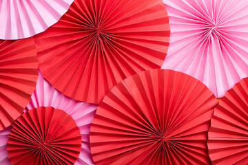 Colorful circle  paper fans, close up, top view