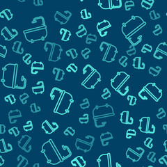 Fototapeta na wymiar Green line Bathtub icon isolated seamless pattern on blue background. Vector.