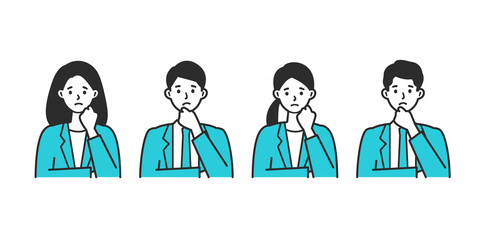 Thinking businessman and woman in suits.