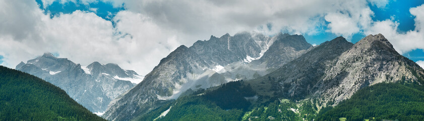 Panoramic view of high mountains