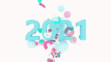 2021 New Year wallpaper. 3d background. Abstract shapes 3d. Winter holidays. Happy New Year 2021 poster. Trendy modern 3d illustration.