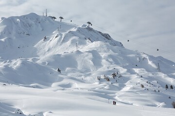 Skiing slope in the French Alpes, Paradiski, La Plagne