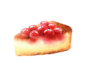 Watercolor cherry pie on white background
