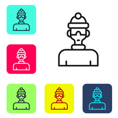 Black line Winter athlete icon isolated on white background. Set icons in color square buttons. Vector.