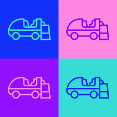 Pop art line Ice resurfacer icon isolated on color background. Ice resurfacing machine on rink. Cleaner for ice rink and stadium. Vector.