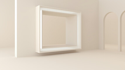 Mockup, podium, stage, scene, abstract, pattern, modern, light brown Geometric shape used in commercial areas for advertising futuristic backdrop for cosmetic product showcase. 3D Rendering