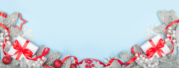 Frost fir tree and Christmas decor