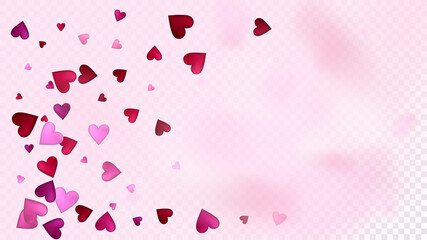 Flying Hearts Vector Confetti. Valentines Day Tender Pattern. Beautiful Pink Scatter Valentines Day Decoration with Falling Down Hearts Confetti. Luxury Gift, Birthday Card, Poster Background