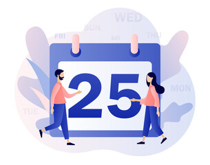 Calendar. Schedule concept. Tiny people and time management, business planning, timetable. Modern flat cartoon style. Vector illustration on white background