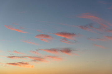 Scattering of pink clouds at dawn, Oregon