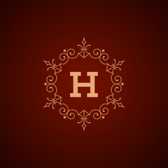 Fototapeta premium Vintage logo monogram template vector elegant flourishes ornaments with ornate frame border design