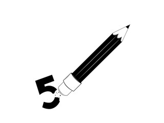 pencil erasing a number. black and white illustration