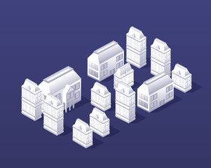 The isometric city with urban Historic building vector architecture white illustration