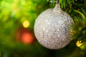 Close-up of a Christmas tree decorated.