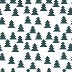 Simple snowy forest seamless pattern stock vector illustration. Tidewater green pine trees chaotic on white background. Winter season minimalist endless texture for home textile, fabric and more