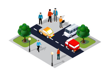 Isometric 3D illustration of the city quarter with houses