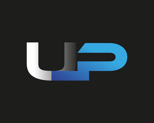 initial letter UP logotype company name colored blue and silver swoosh design. isolated on black background. © wikaGraphic