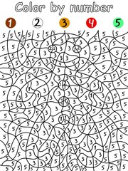 Gingerbread man color by number puzzle for kids stock vector illustration. Funny Christmas and coloring page with numbers for children home pastime. Happy gingerbread man coloring page for kids